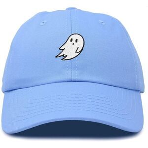 Unisex Light Blue 100% Cotton Ghost Embroidered Adjustable Buckle Baseball Cap